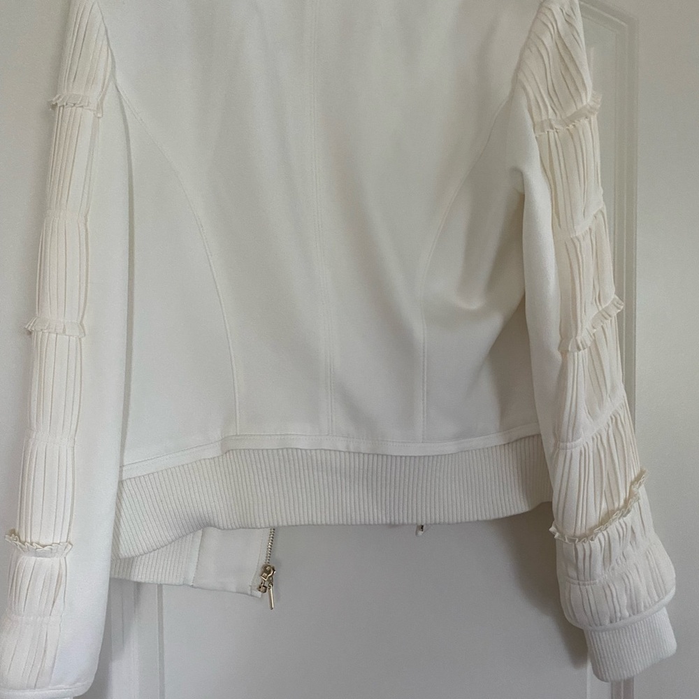 White House Black Market Cream Bomber Jacket with Sleeve Ruching - Picture 3 of 4